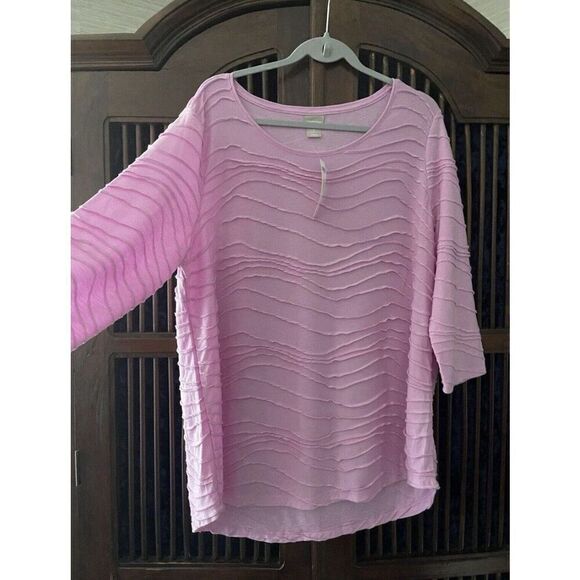 NWT CHICO’S Women’s Solid Textured Soft Stretch Pink Long Sleeve Top Tunic - Picture 2 of 7
